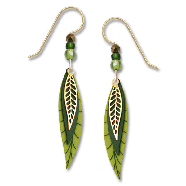 Long green leaf earrings by Adajio
