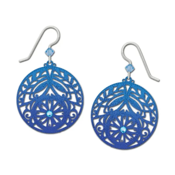 large blue filigree flower earrings