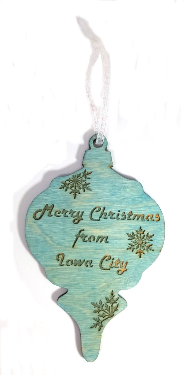 Merry Christmas from Iowa City wooden snowflake ornament