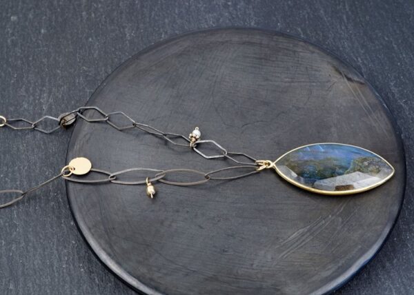 close up of labradorite center
