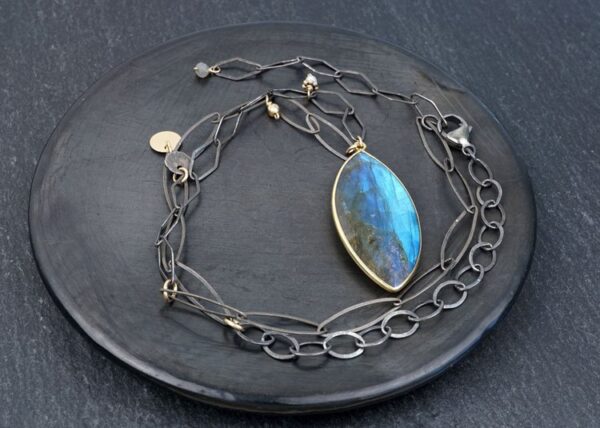 labradorite mixed metal statement necklace