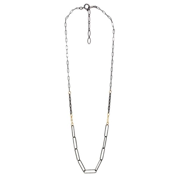oxidized sterling silver large link necklace with 14K gold-fill accents