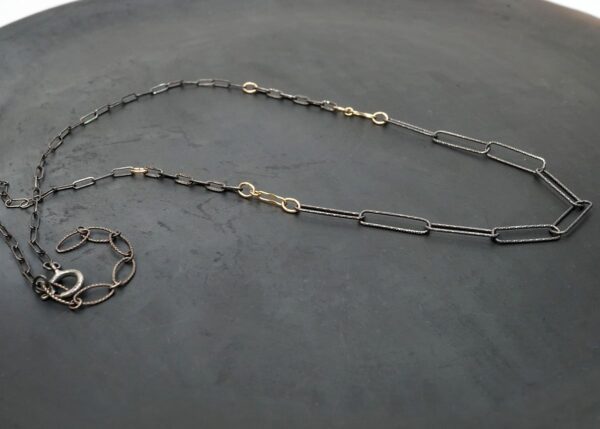 oxidized sterling silver large link necklace with 14K gold-fill accents