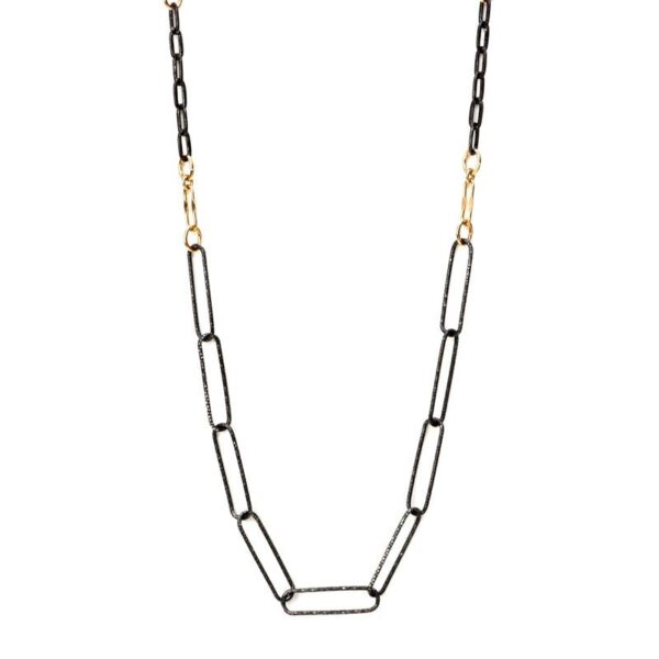 oxidized sterling silver large link necklace with 14K gold-fill accents