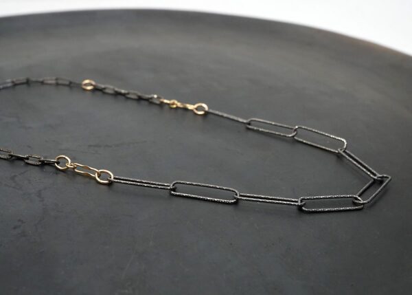 oxidized sterling silver large link necklace with 14K gold-fill accents