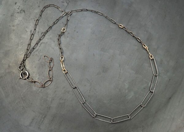 oxidized sterling silver large link necklace with 14K gold-fill accents