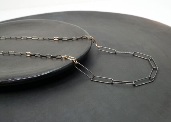 oxidized sterling silver large link necklace with 14K gold-fill accents