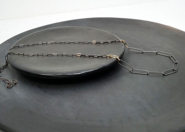oxidized sterling silver large link necklace with 14K gold-fill accents