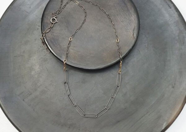 oxidized sterling silver large link necklace with 14K gold-fill accents