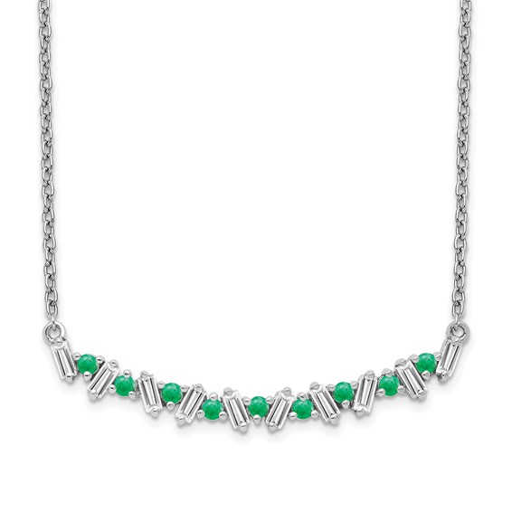 emerald and diamond dainty 14K white gold necklace