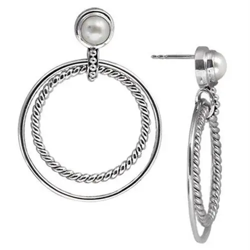 White fresh water pearl stud earrings with hoops
