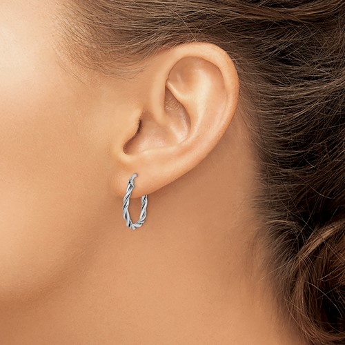 Twisted rope design sterling silver hoop earrings