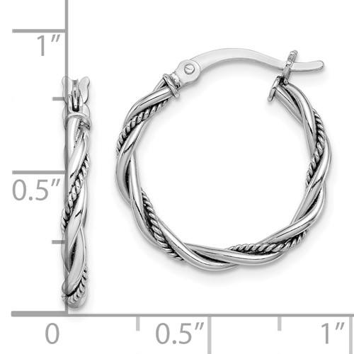 Twisted silver hoop earrings with ruler