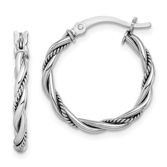 Sterling silver twisted hoop earrings with rope detail