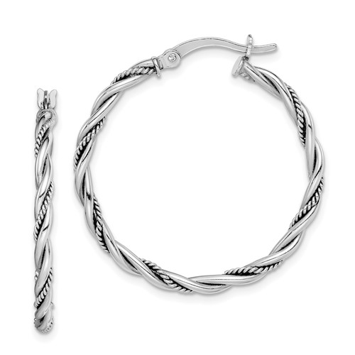 Twisted rope design sterling silver hoop earrings, 2 X 30 MM