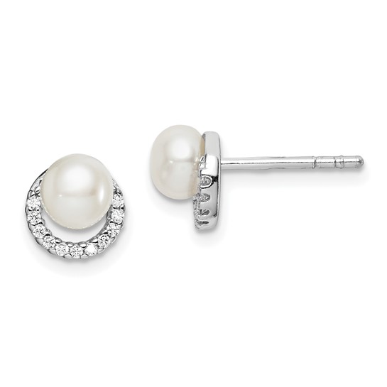 cubic zirconia and sterling silver pearl stud earrings