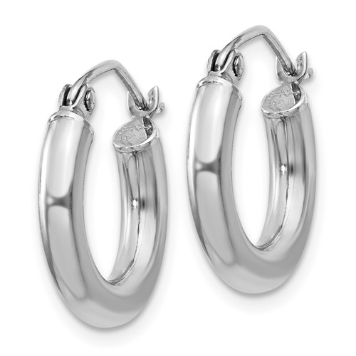 front view of Sterling silver hoop earrings, 3 MM by 15 MM