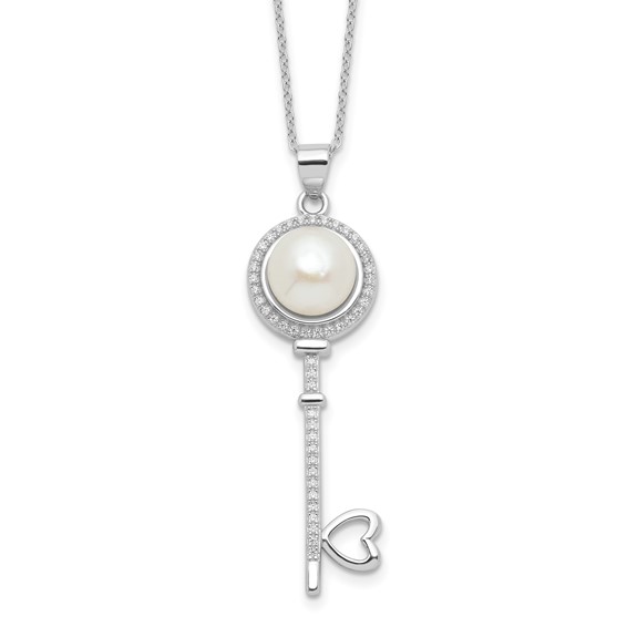 pearl and sterling silver key necklace