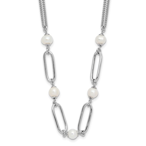 Sterling Silver large link chain necklace with fresh water pearls