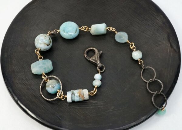 larimar and aquamarine gemstone bracelet