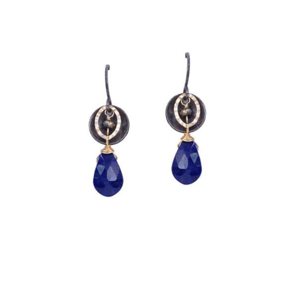 pyrite and lapis lazuli mixed metal earrings