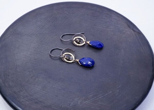 pyrite and lapis lazuli mixed metal earrings