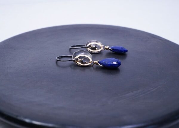 pyrite and lapis lazuli mixed metal earrings