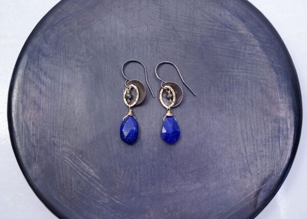 pyrite and lapis lazuli mixed metal earrings