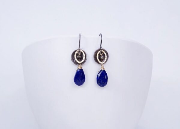 pyrite and lapis lazuli mixed metal earrings