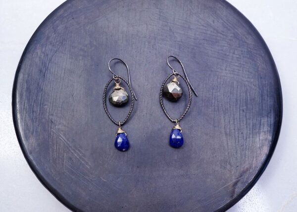 Pyrite and Lapis Lazuli handmade earrings
