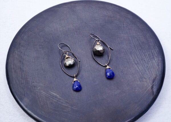 Pyrite and Lapis Lazuli handmade earrings