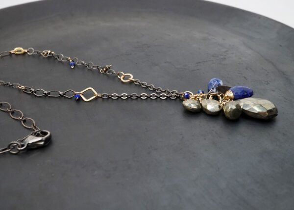 Pyrite and Lapis Lazuli cluster necklace