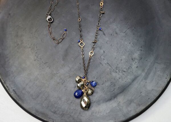 Pyrite and Lapis Lazuli cluster necklace