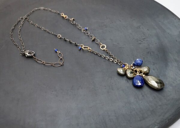 Pyrite and Lapis Lazuli cluster necklace