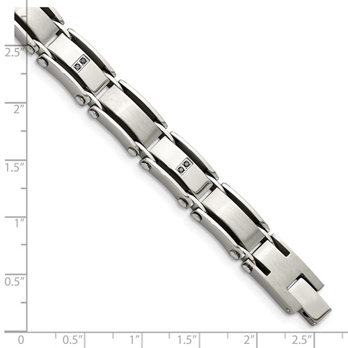 Black diamond and stainless steel bracelet with ruler