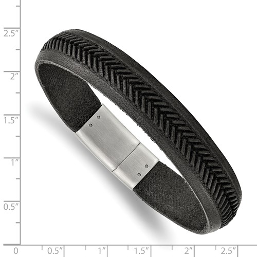 leather and stainless steel bracelet with ruler