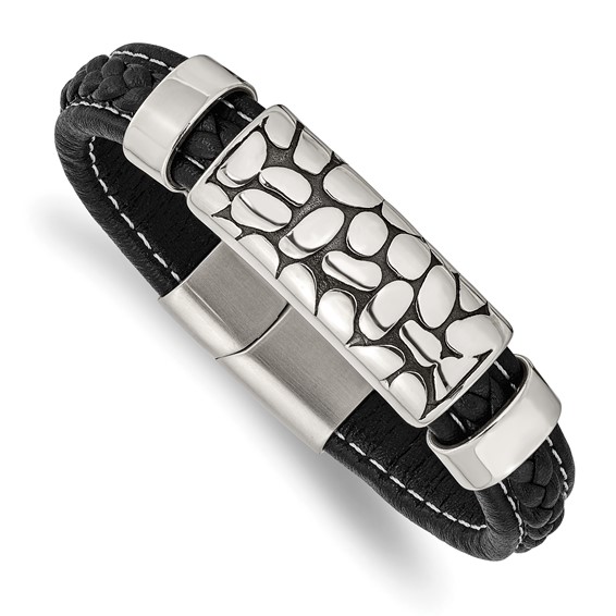 stainless steel and faux leather bracelet