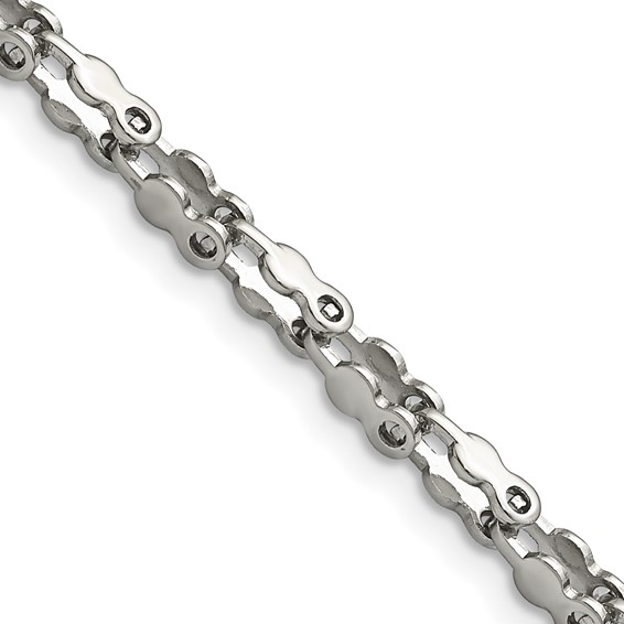 close-up of fancy link stainless steel chain