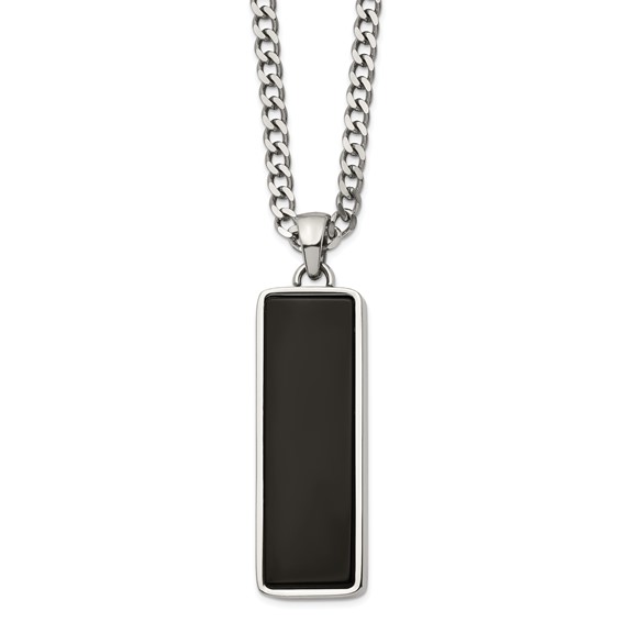 black onyx rectangle pendant on 22 inch long chain