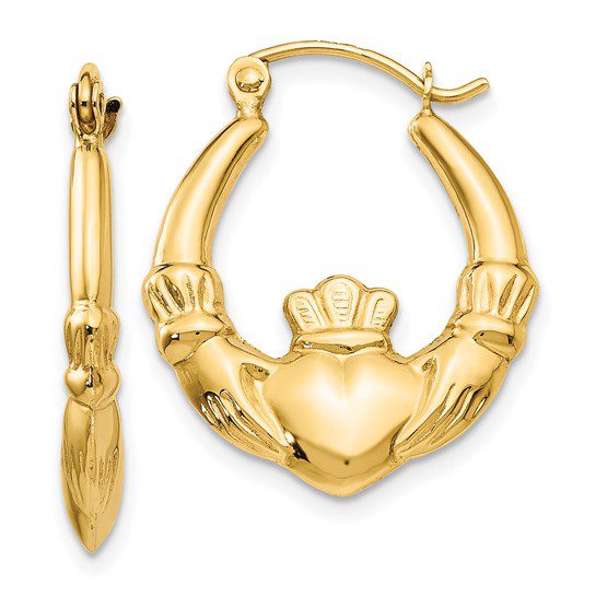 14k gold Claddagh hoop earrings