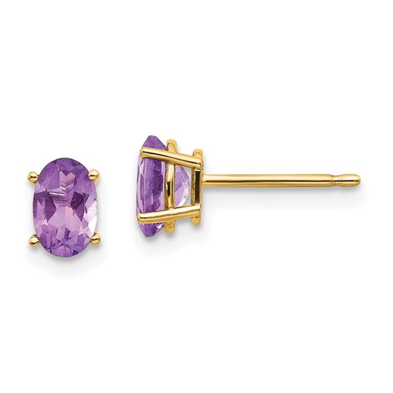 purple amethyst and 14K yellow gold stud earrings