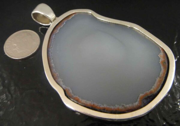 agate slice gray pendant in sterling silver with dime