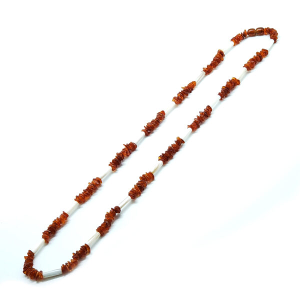 Baltic amber and mother of pearl shell beaded necklace - 22 inch length