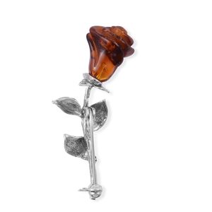amber and sterling silver rose brooch backside