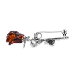 side view of Baltic amber and sterling silver rose pin