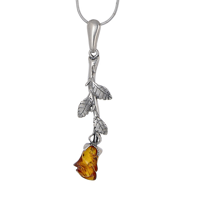 amber rosebud pendant on 18 inch snake chain