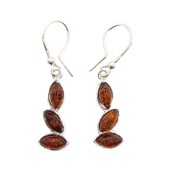3 stone Baltic Amber and sterling silver earrings