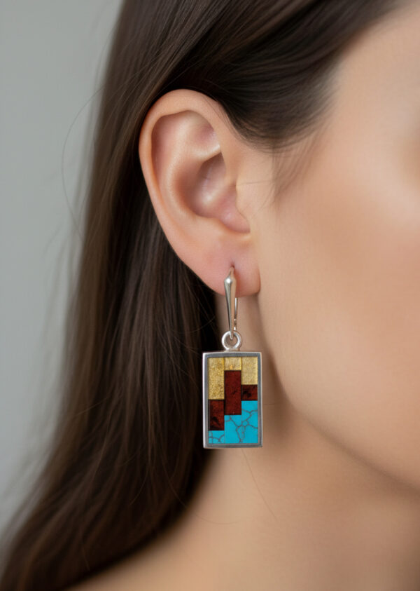 amber and turquoise earrings on model