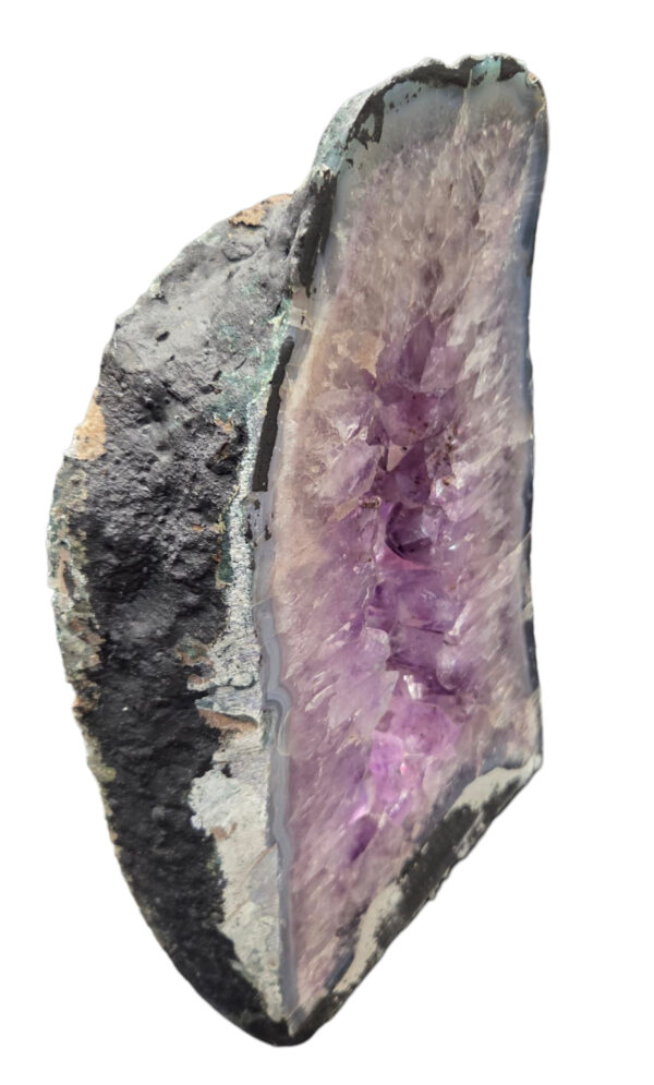 side view of 12 inch amethyst geode