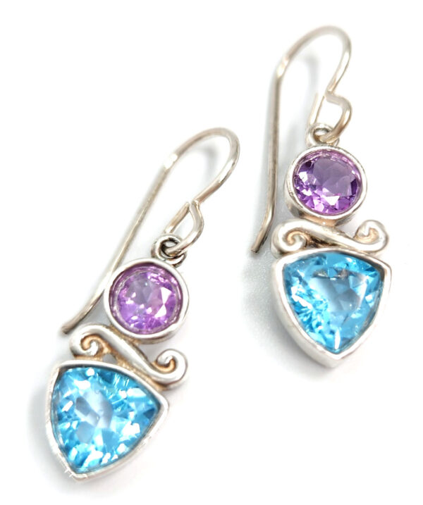 Amethyst, blue topaz, and sterling silver earrings